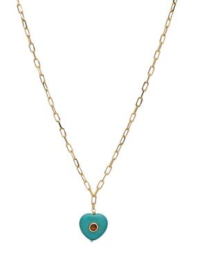Gold Chain Necklace with Turquoise Heart Charm by Mayamar